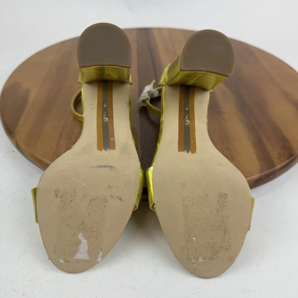 New Womens Sam Edelman Yaro Yellow Iridescent Block Heels Sandals‎ Size 7 M NWOB